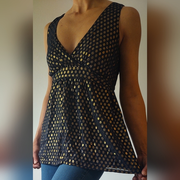 French Connection Gold Polka Dot Blouse - Picture 2 of 7